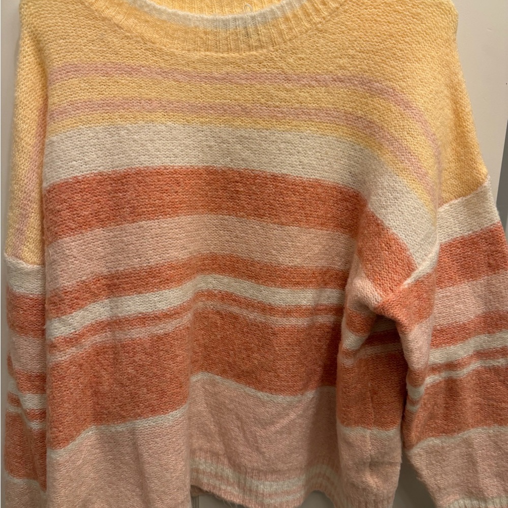 Cozy Striped Knit Sweater in Peach, Cream & Yellow